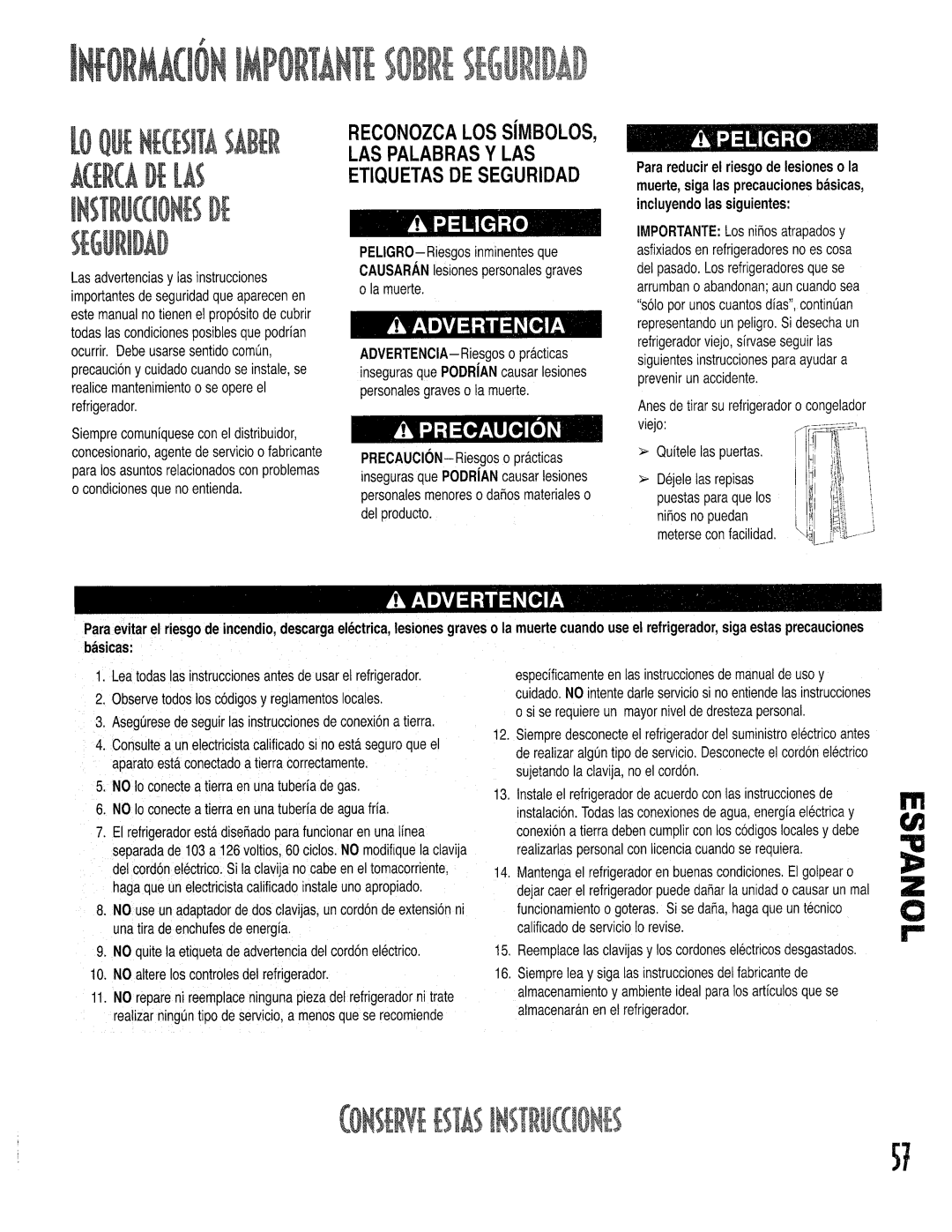 Kenmore 596.534623 manual Laspalabrasy LAS Etiquetasde Seguridad, Incluyendolassiguientes, PELIGRO-Riesgosinminentesque 