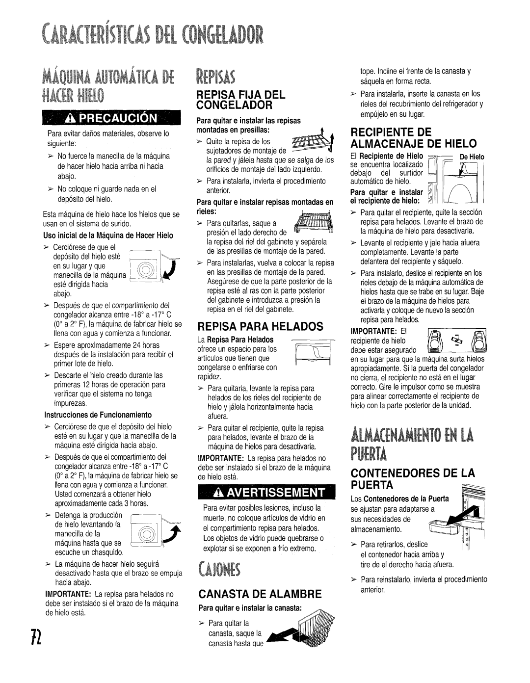 Kenmore 596.534623 manual Repisa Fija DEL, Repisa Para Helados, Canasta DE Alambre, Recipiente DE Almacenaje DE Hielo 