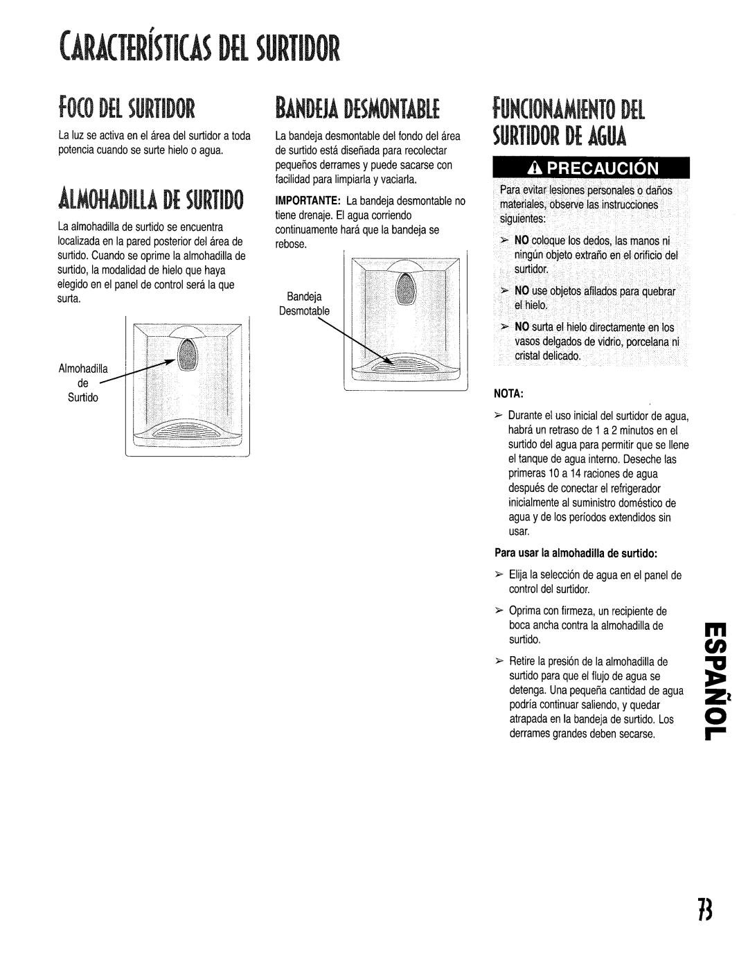 Kenmore 596.50002100 manual SgflTIDOflDEAGUA, Laluzsoactivaenel readelsuidoratoda, Siguientes NOcoloqueos dedos,las manosni 