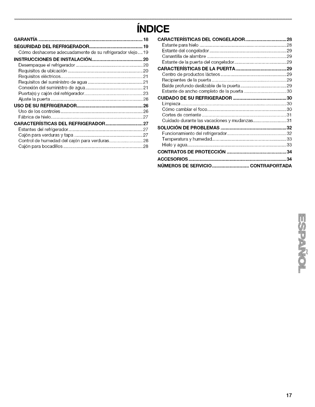 Kenmore 596.6523*403 manual Garantia Seguridad, Caracterjsticas DEL Congelador, Cuidado, Contratos, Accesorios Numeros 