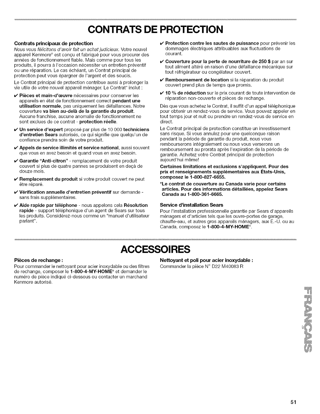 Kenmore 596.6523*403 Contrats DE Protection, Nettoyant et poll pour acier inoxydable, Contrats principaux de protection 