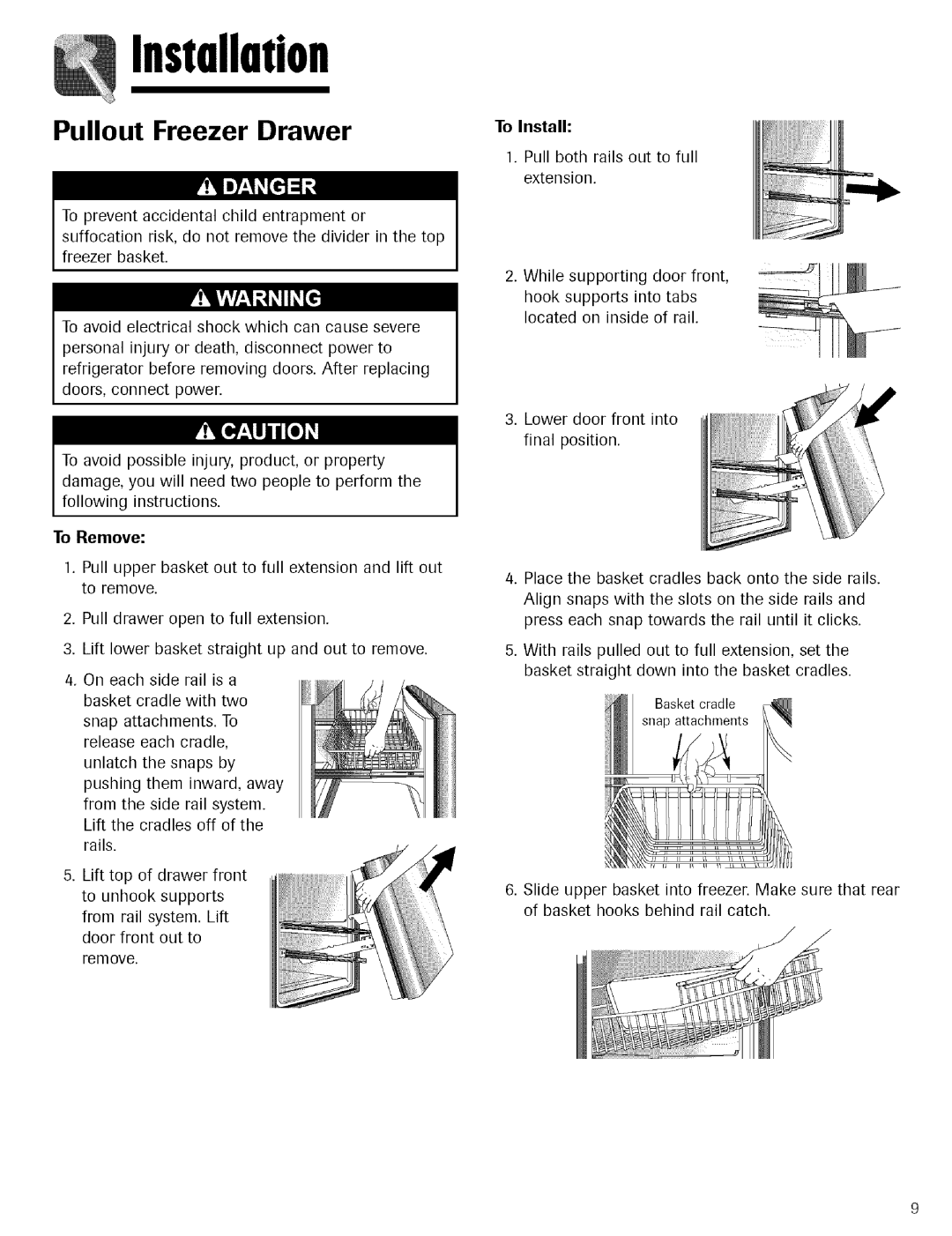 Kenmore 596.755024 manual Pullout Freezer Drawer, To Remove 