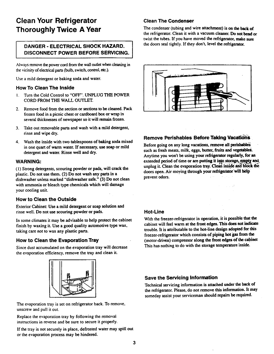 Kenmore 61047, 61044, 61040, 61042 owner manual Clean Your Refrigerator Thoroughly Twice a Year 