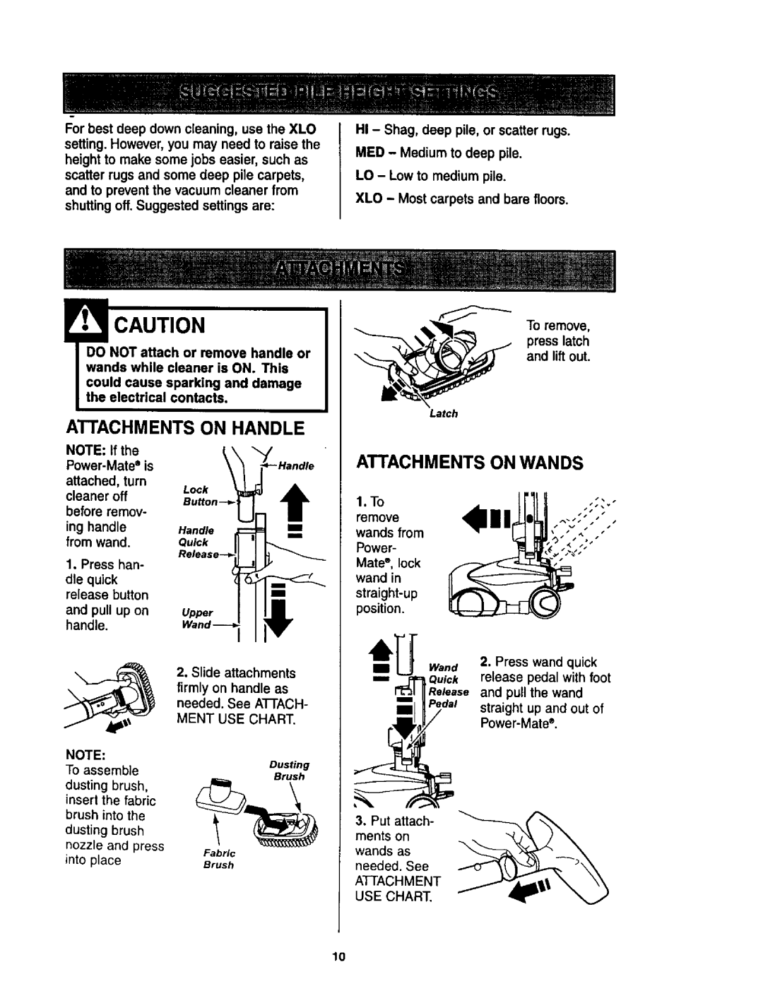 Kenmore 614, 624 owner manual Attachments on Handle, Attachments on Wands, Press latch and liftout 