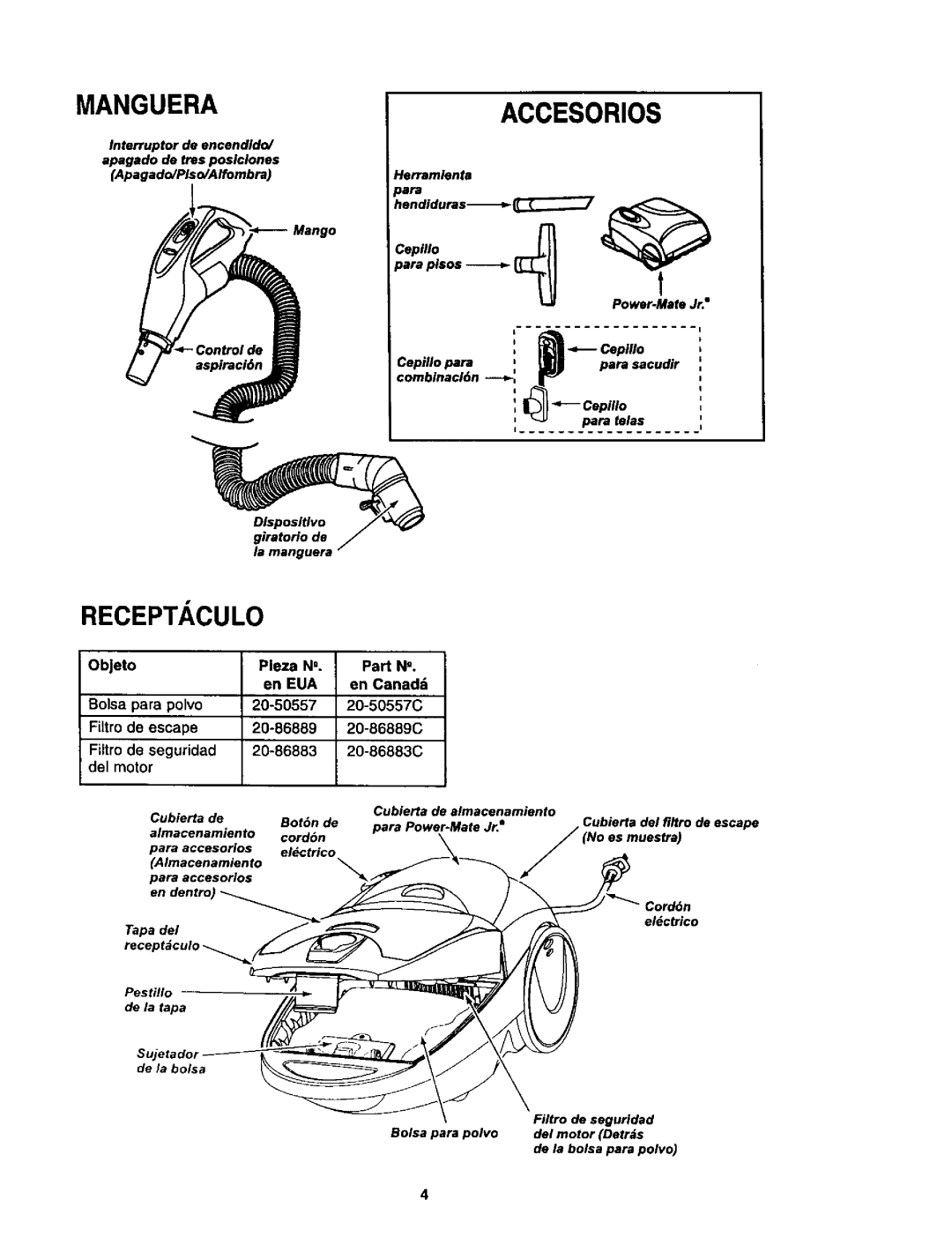 Kenmore 614, 624 owner manual Manguera Accesorios 