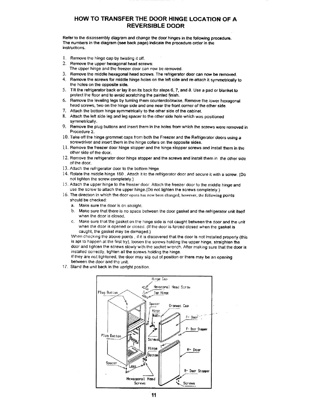 Kenmore 62042 owner manual HOW to Transfer the Door Hinge Location of a Reversible Door 