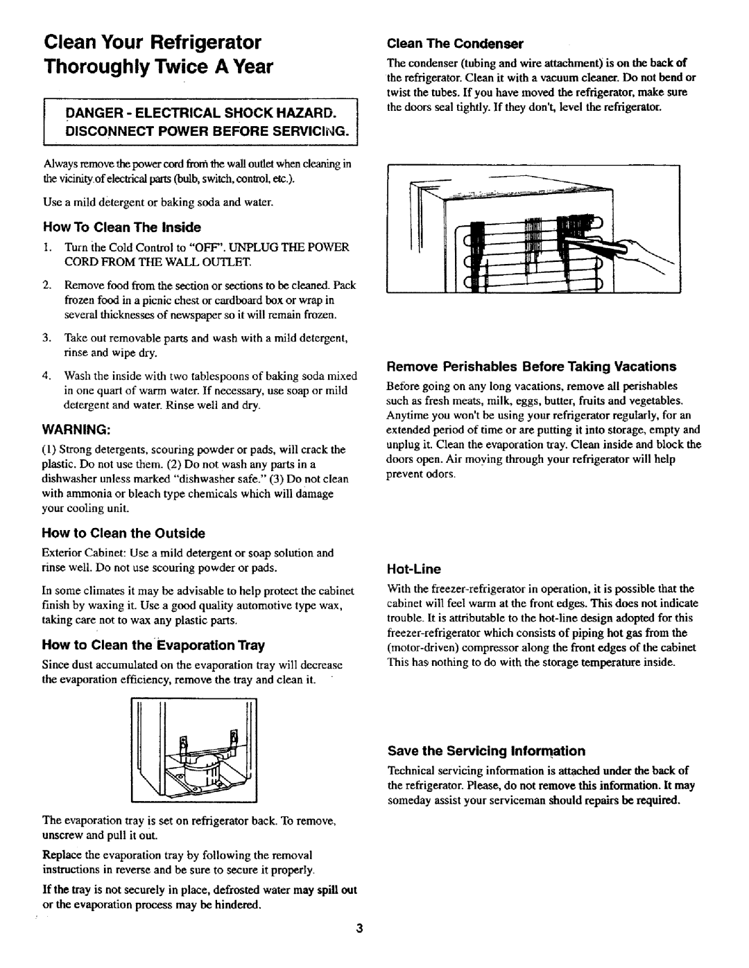 Kenmore 62042 owner manual Clean Your Refrigerator Thoroughly Twice a Year 