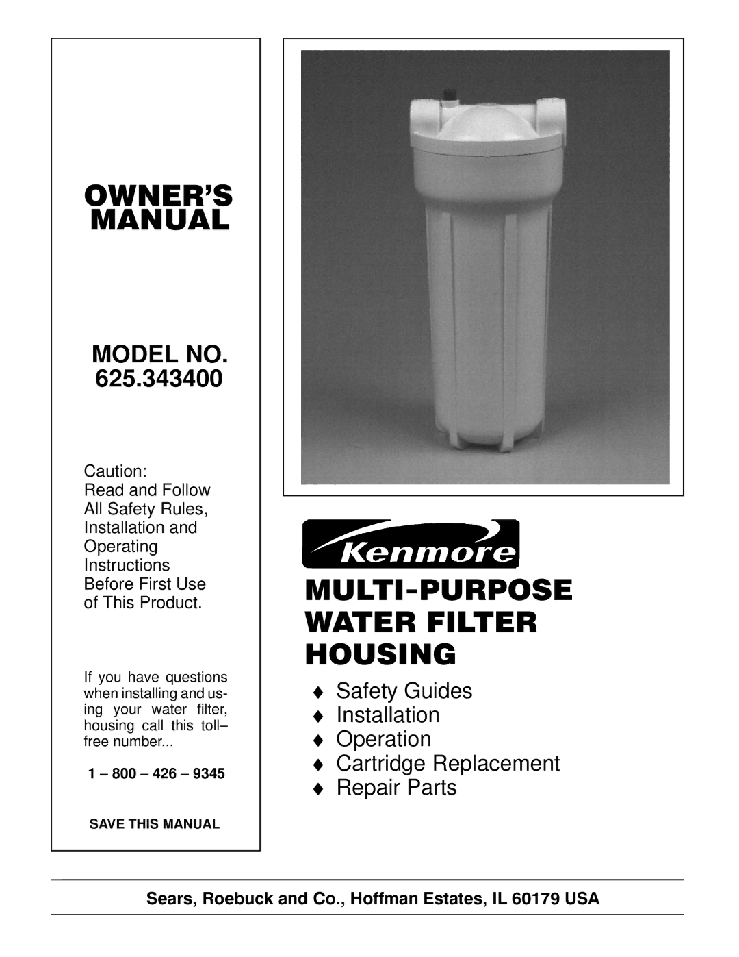 Kenmore 625.343400 operating instructions Lio 