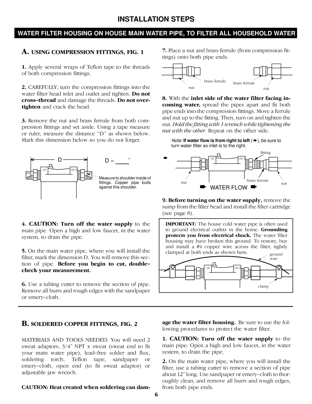 Kenmore 625.343400 Installation Steps, Using Compression FITTINGS, FIG, Soldered Copper FITTINGS, FIG 