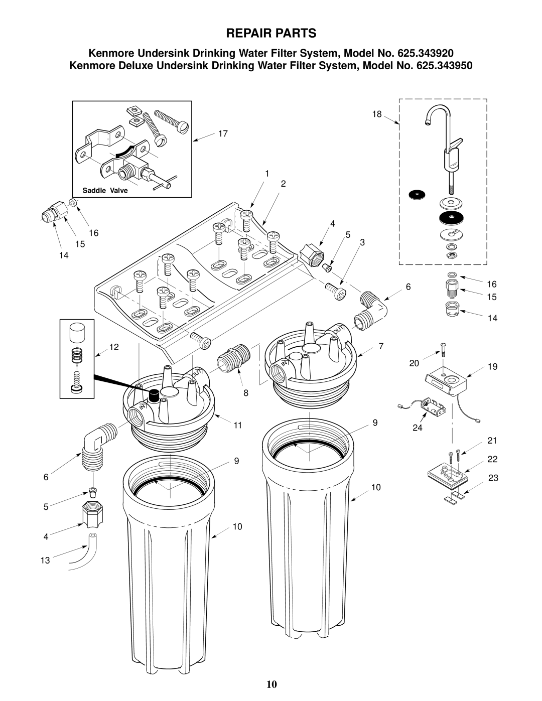 Kenmore 625.343950, 625.343920 manual Repair Parts 