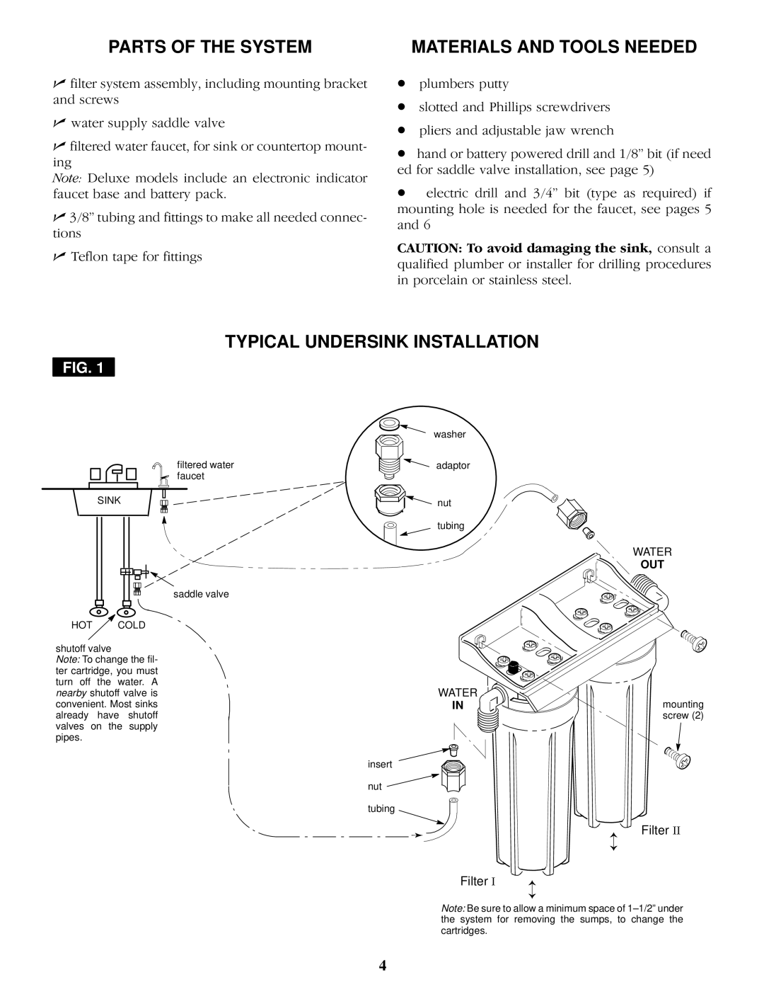 Kenmore 625.343950, 625.343920 manual Parts of the System, Materials and Tools Needed, Typical Undersink Installation 