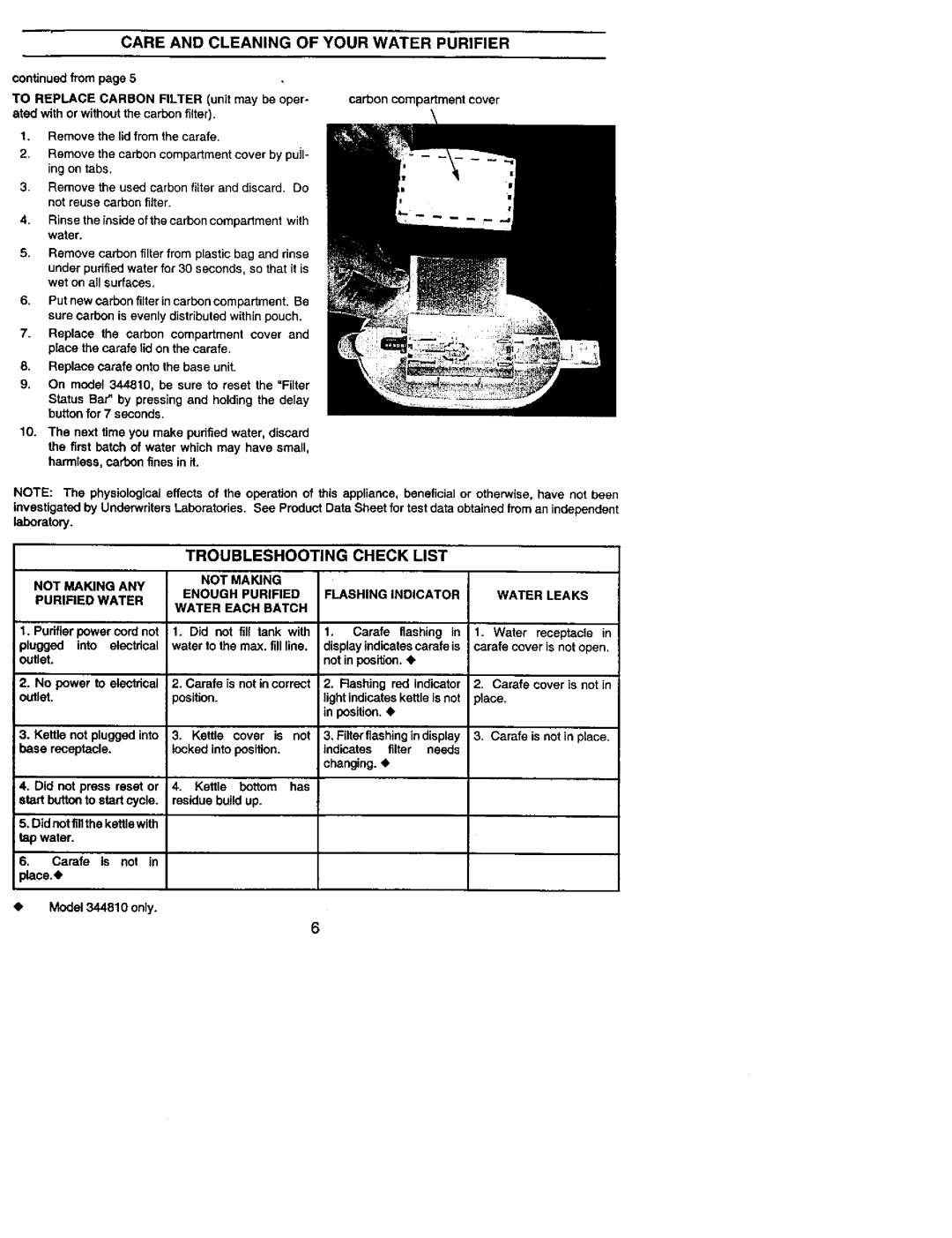 Kenmore 625.344800 owner manual Care and Cleaning of Your Water Purifier 