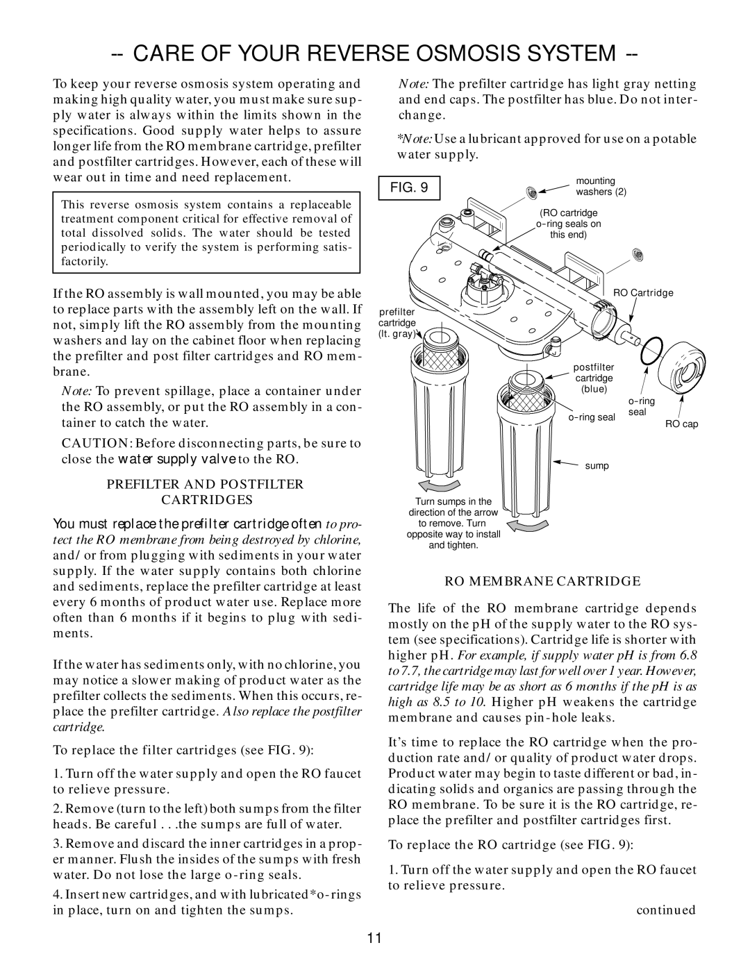 Kenmore 625.347001 Care of Your Reverse Osmosis System, Prefilter and Postfilter Cartridges, RO Membrane Cartridge 