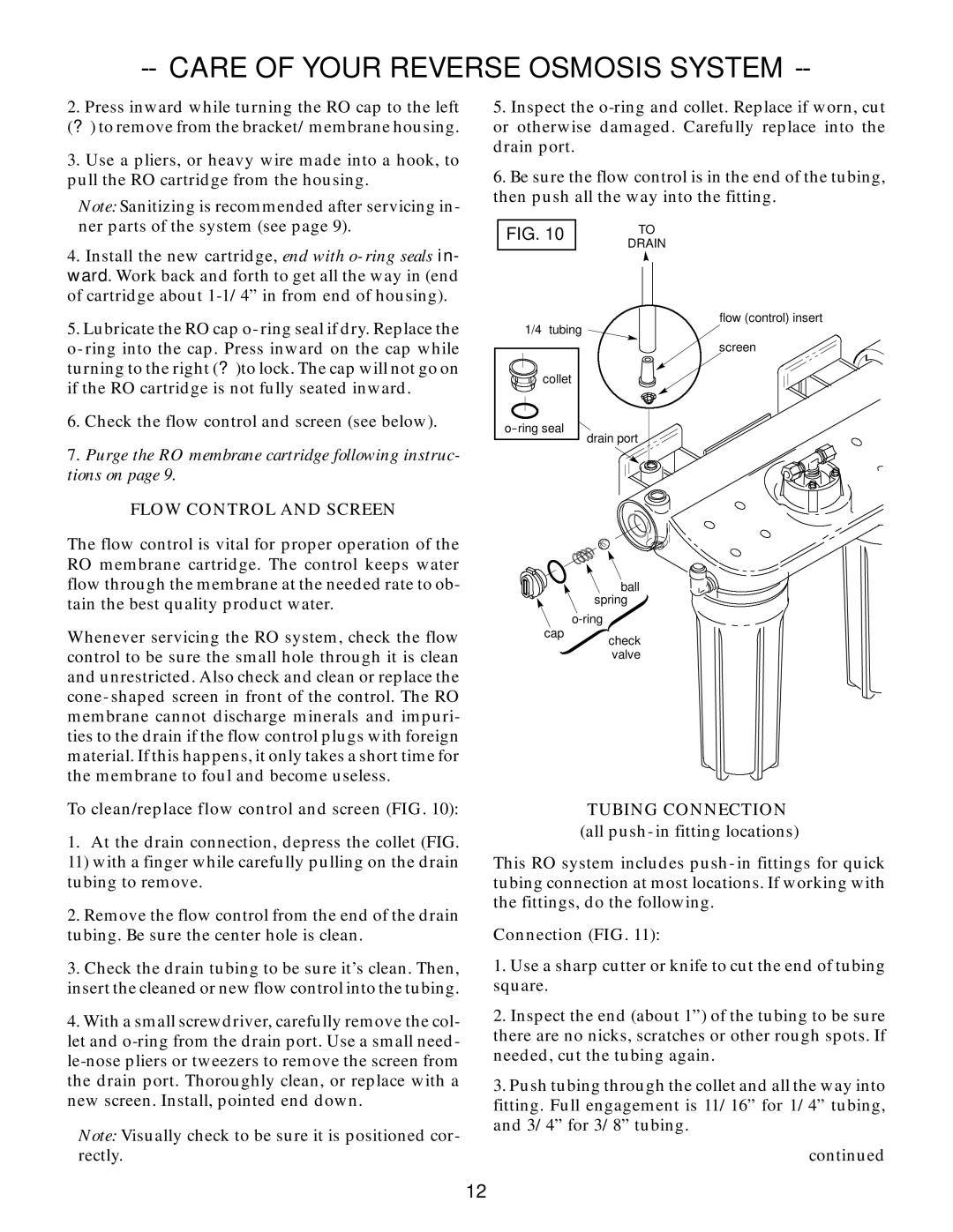 Kenmore 625.347001 owner manual Flow Control and Screen, To clean/replace flow control and screen FIG, Tubing Connection 