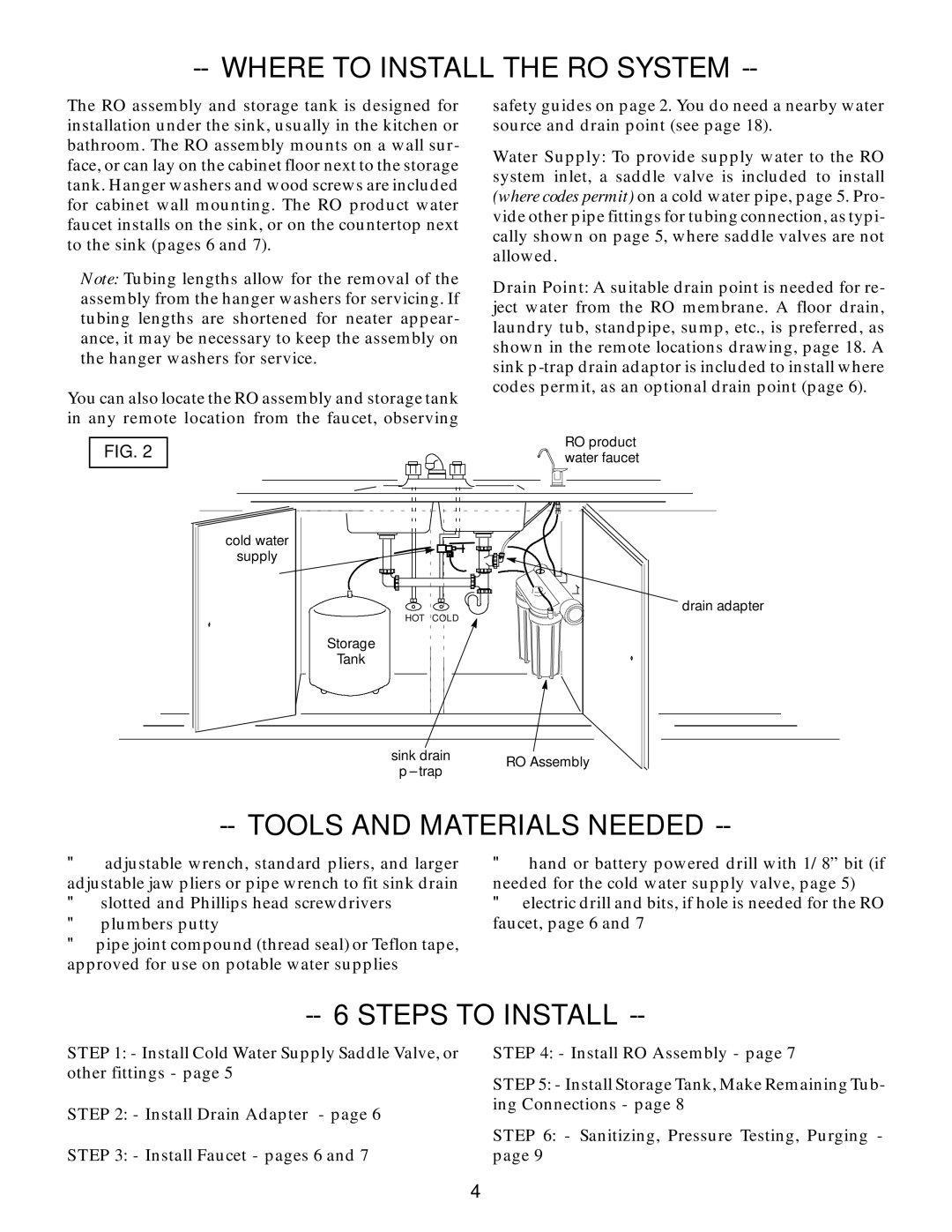 Kenmore 625.347001 owner manual Where to Install the RO System, Tools and Materials Needed, Steps to Install 