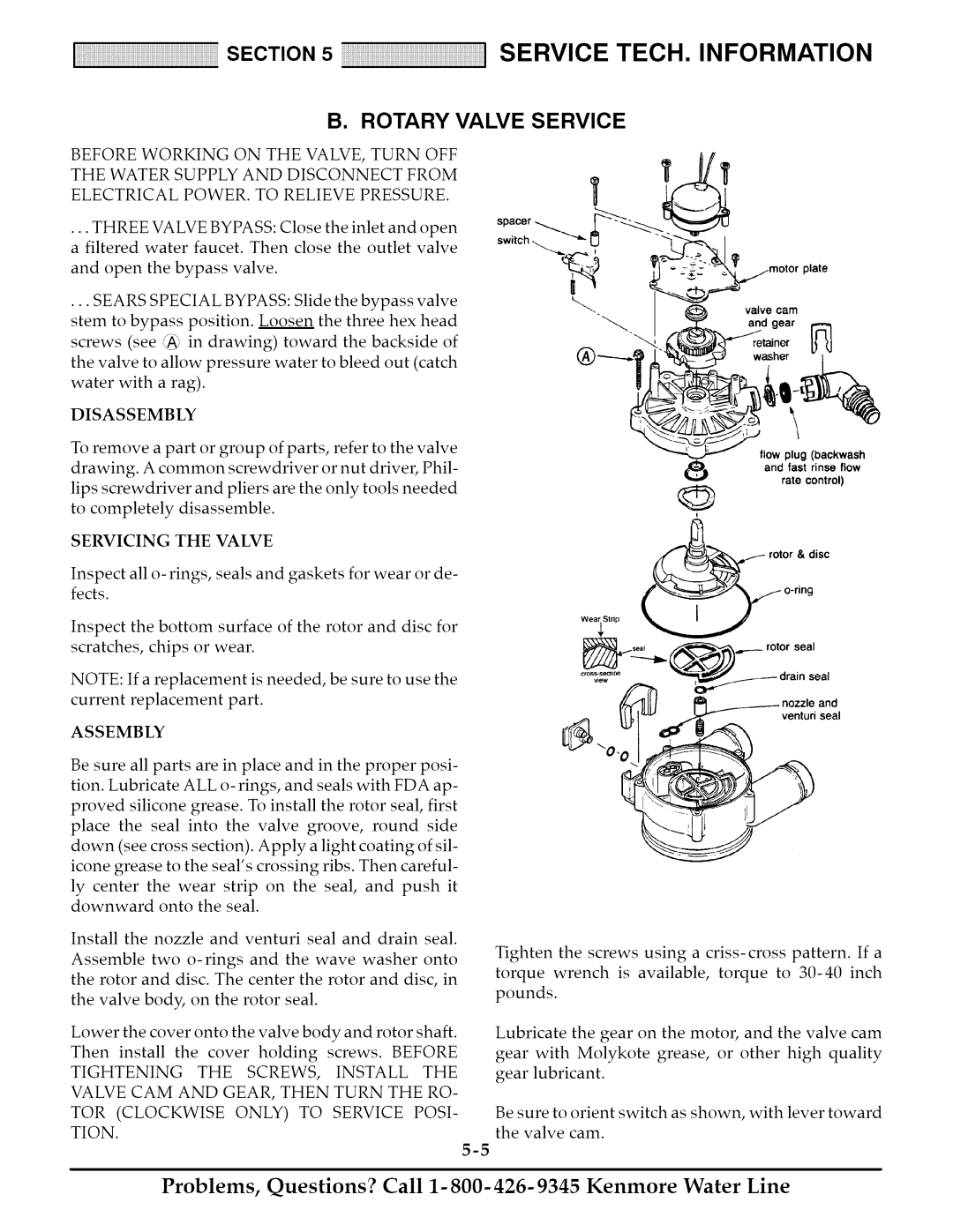 Kenmore 625.348242, 625.348252, 625.348235 owner manual Rotary Valve Service, Disassembly, Servicing the Valve, Assembly 