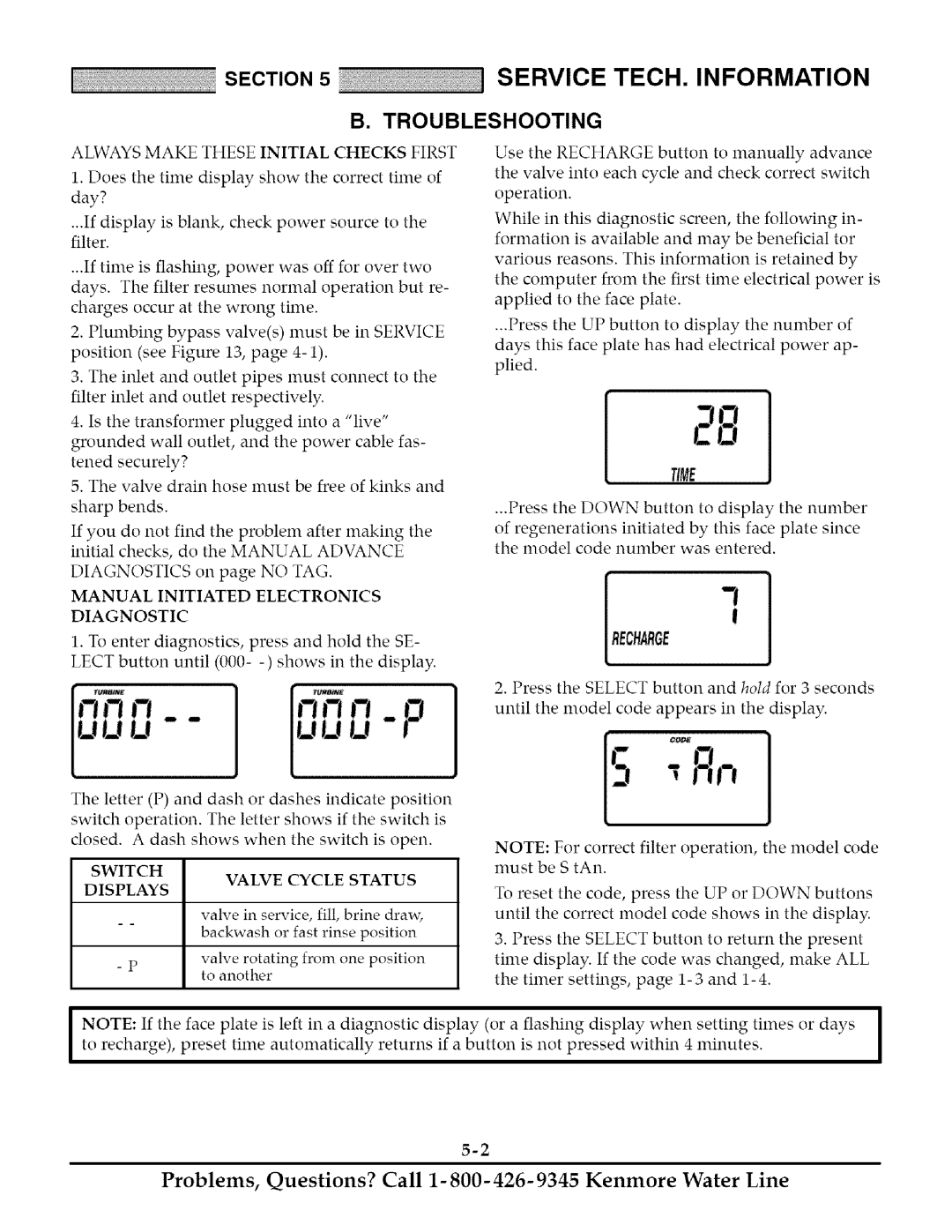 Kenmore 625.348261 Troubleshooting, Always Make These Initial Checks First, Manual Initiated Electronics Diagnostic 