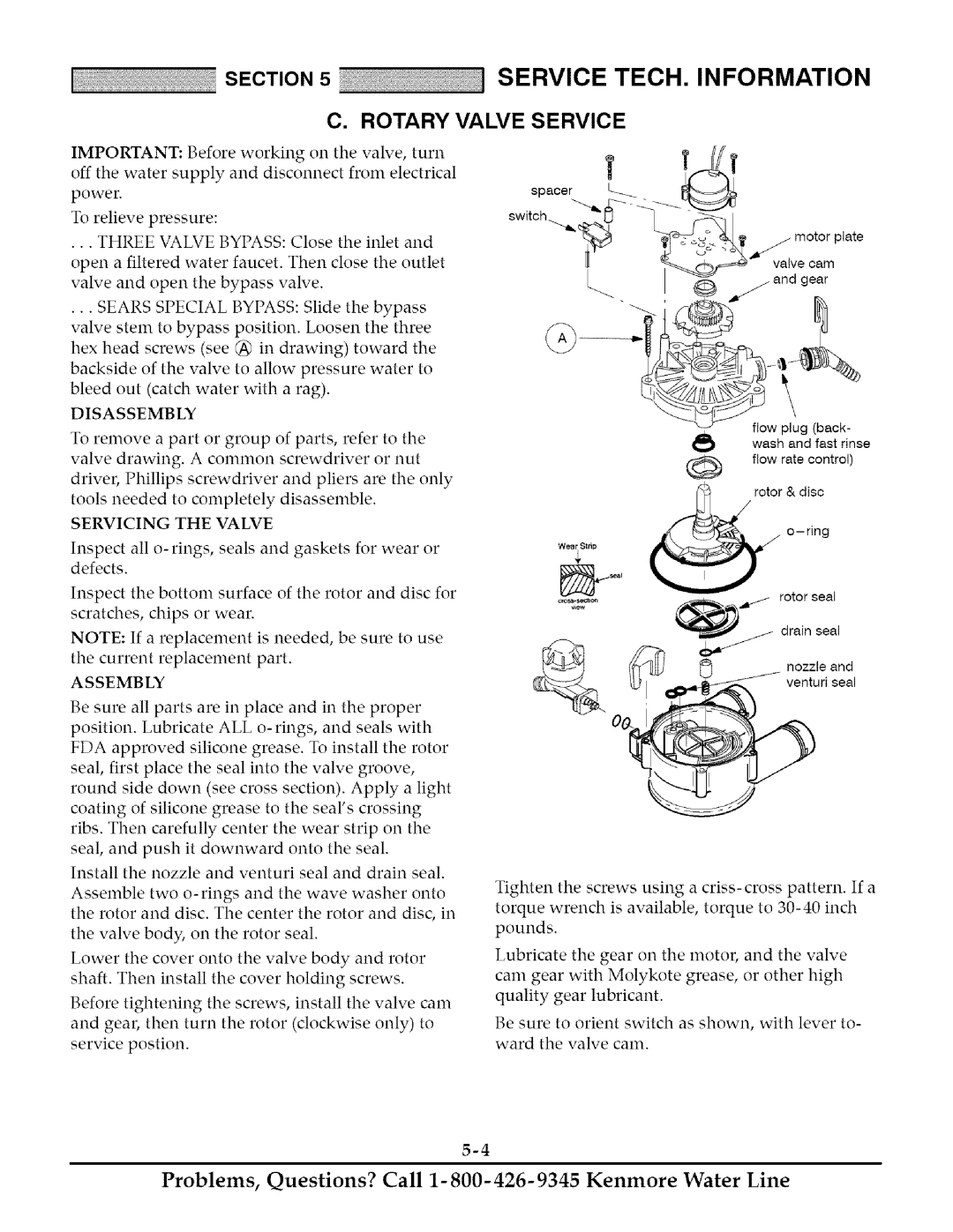 Kenmore 625.348261 owner manual Rotary Valve Service, Disassembly, Servicing the Valve, Assembly 