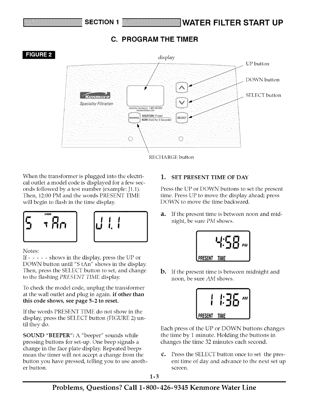 Kenmore 625.348261 owner manual Program the Timer, SET Present Time of DAY 