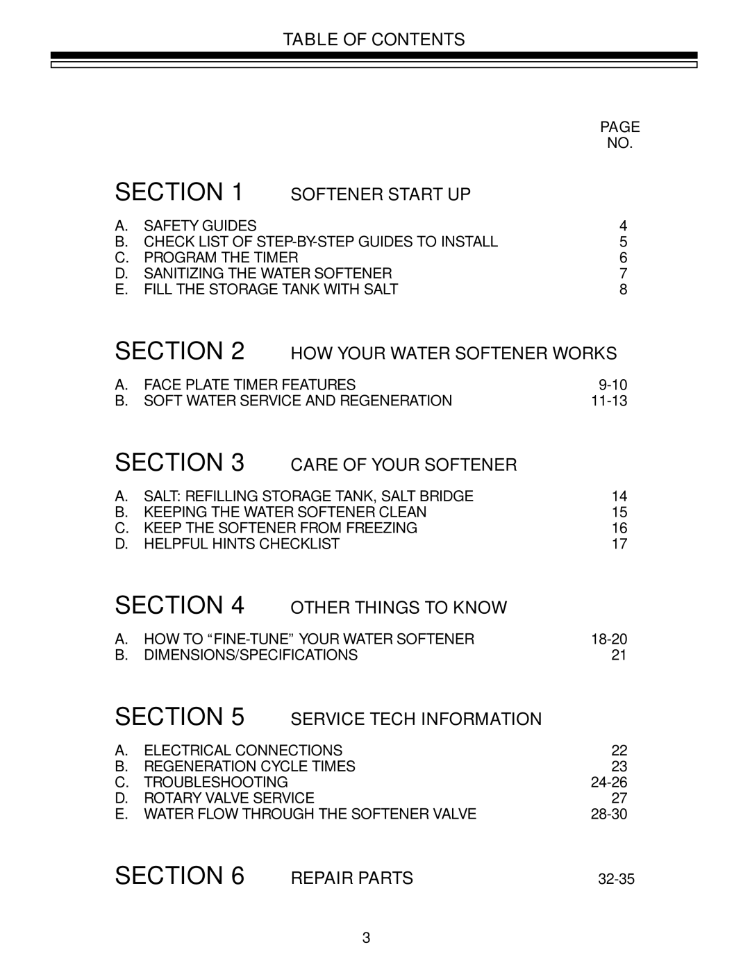 Kenmore 625.348321 owner manual Table of Contents, Softener Start UP, HOW Your Water Softener Works, Care of Your Softener 