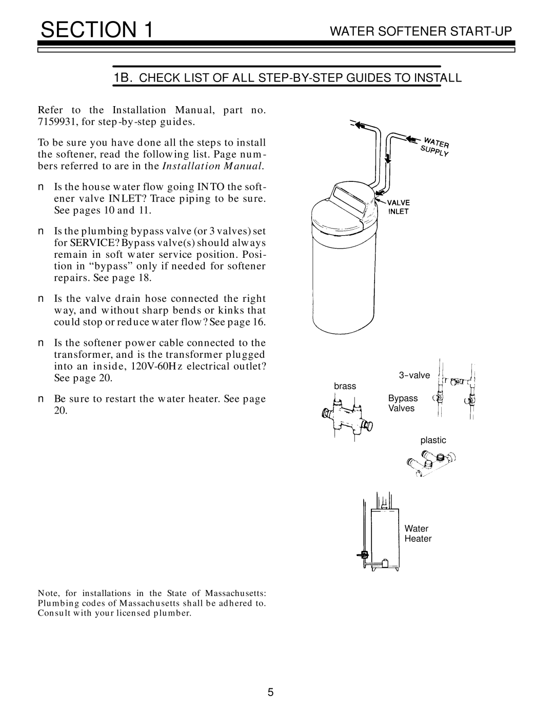 Kenmore 625.348321 owner manual Water Softener START-UP, 1B. Check List of ALL STEP-BY-STEP Guides to Install 