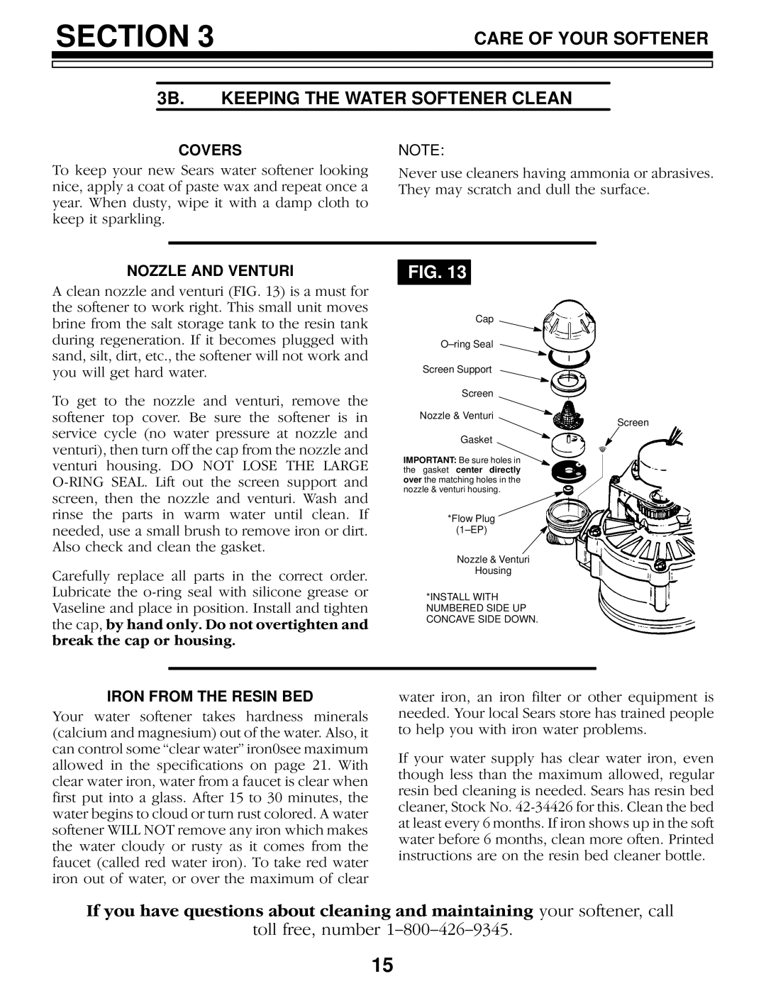Kenmore 625.3483500, 625.3483400 Care of Your Softener 3B. Keeping the Water Softener Clean, Covers, Nozzle and Venturi 
