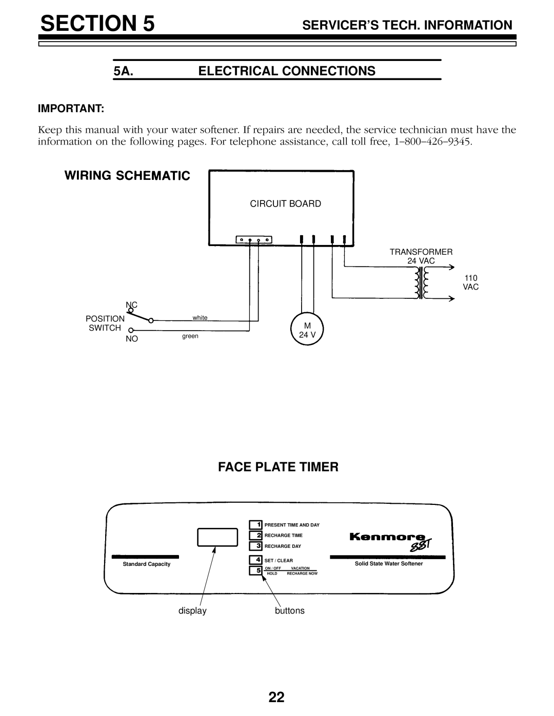 Kenmore 625.3483400, 625.3483500 owner manual Servicers TECH. Information 5A.ELECTRICAL Connections, Face Plate Timer 