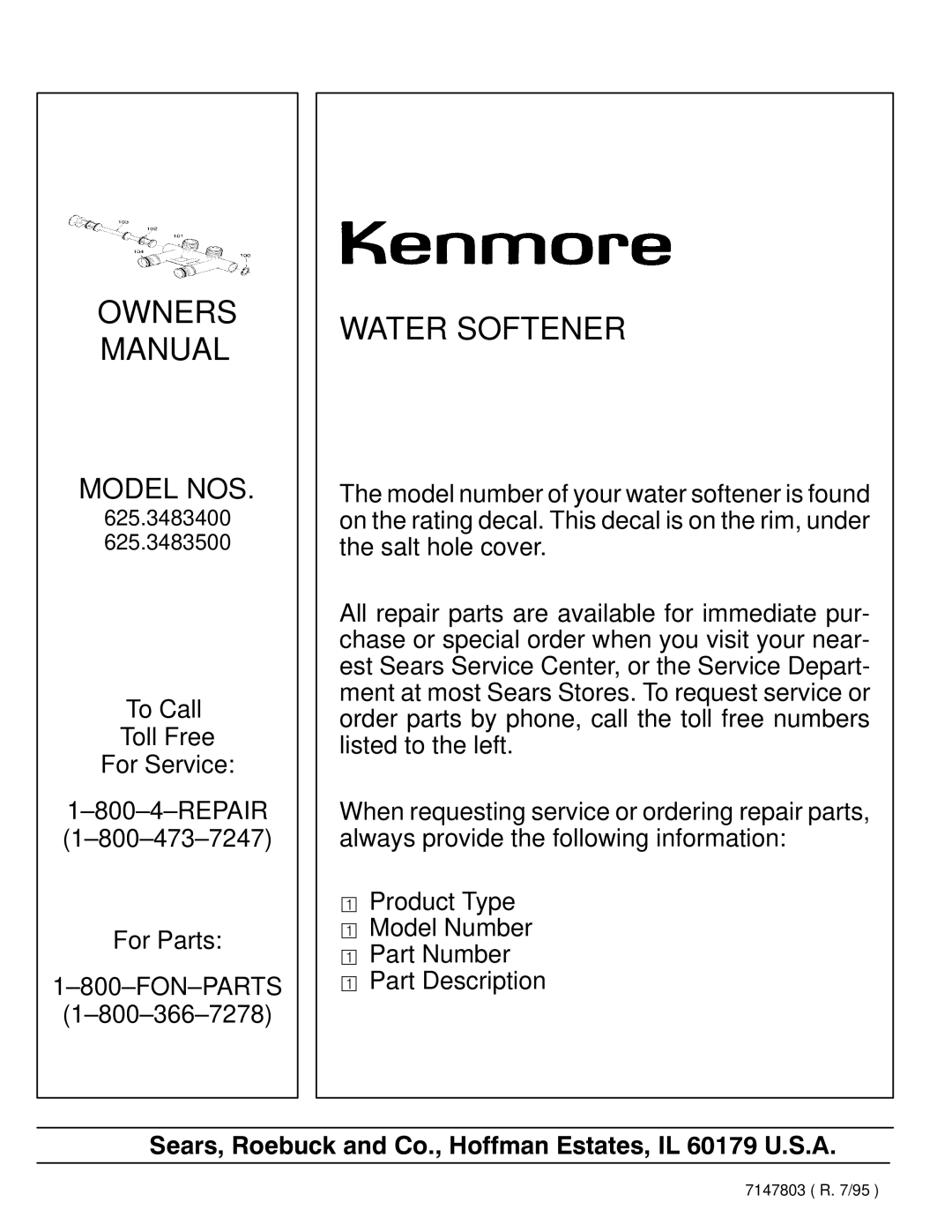 Kenmore 625.3483400, 625.3483500 owner manual Owners Manual 