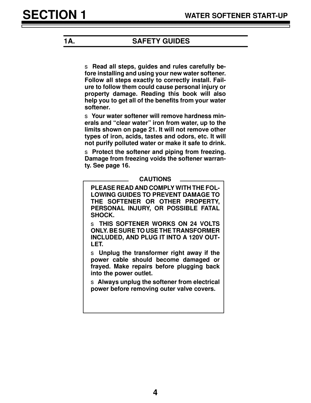 Kenmore 625.3483400, 625.3483500 owner manual Section, Water Softener START-UP Safety Guides 