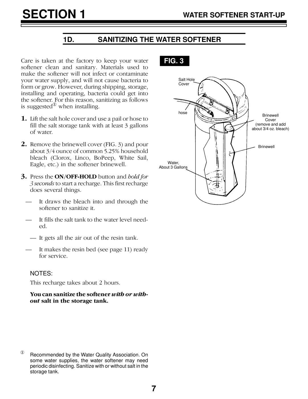 Kenmore 625.3483500, 625.3483400 owner manual Water Softener START-UP 1D. Sanitizing the Water Softener 