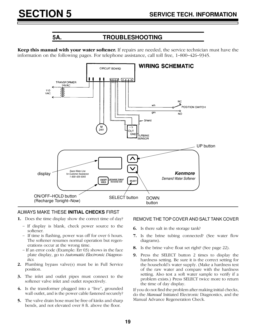 Kenmore 625.348420 owner manual Service TECH. Information 5A.TROUBLESHOOTING, Kenmore 