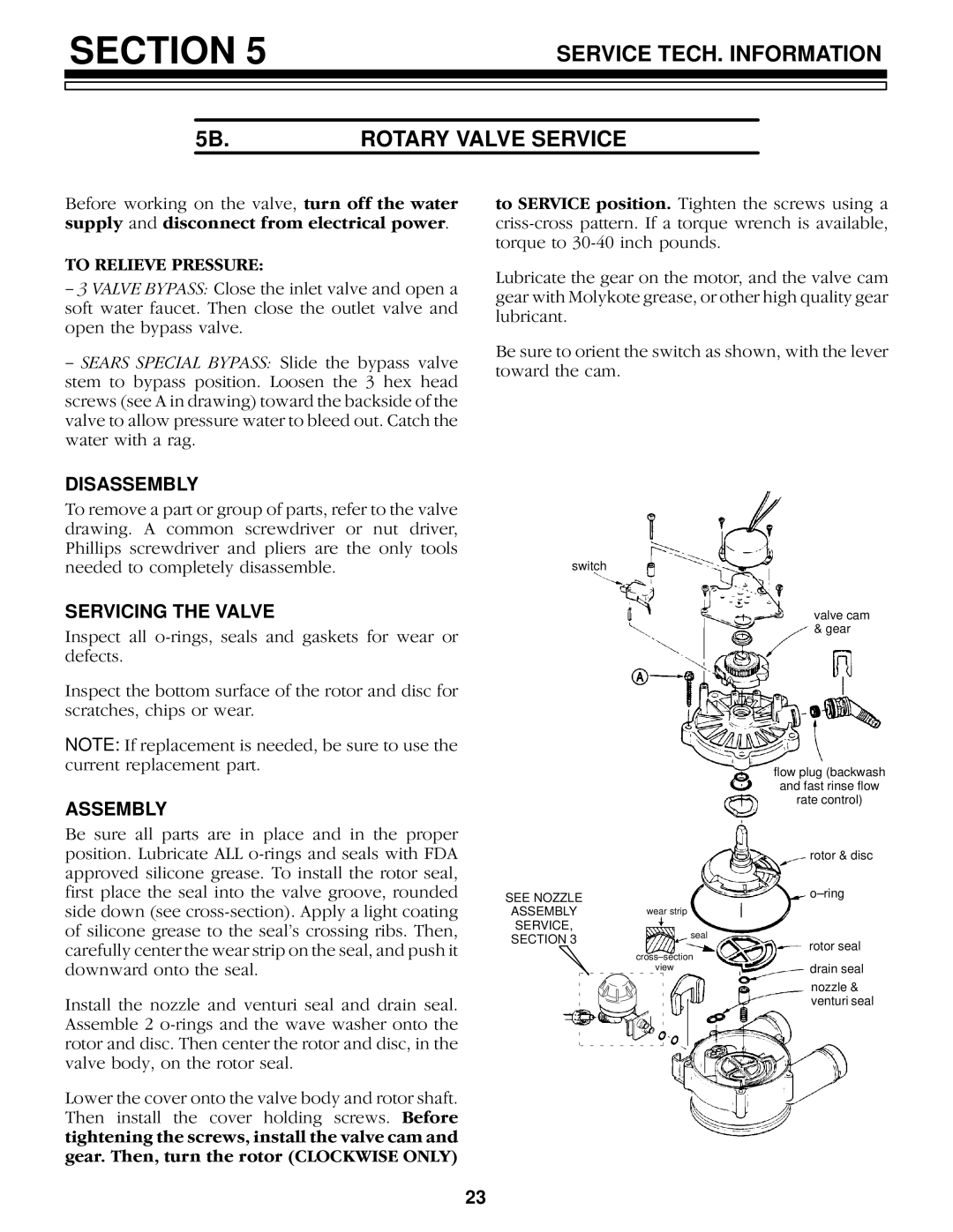 Kenmore 625.348420 Service TECH. Information 5B.ROTARY Valve Service, Disassembly, Servicing the Valve, Assembly 