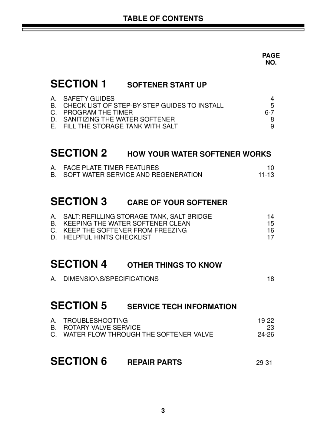 Kenmore 625.348420 owner manual Table of Contents, Softener Start UP, HOW Your Water Softener Works, Care of Your Softener 