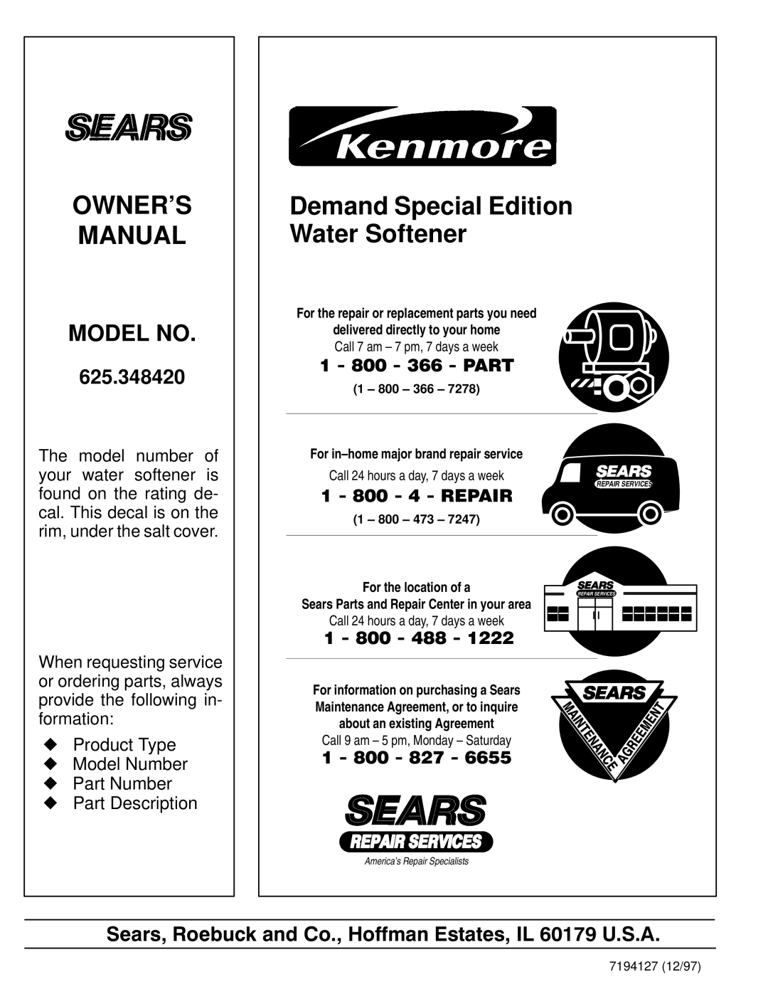 Kenmore 625.348420 owner manual Owners Manual 