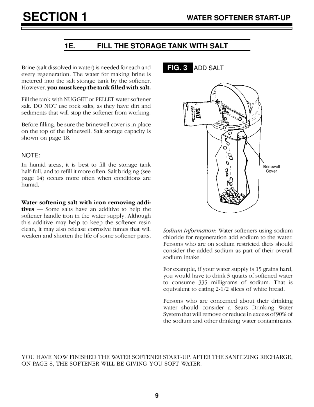 Kenmore 625.348420 owner manual Water Softener START-UP Fill the Storage Tank with Salt, ADD Salt 