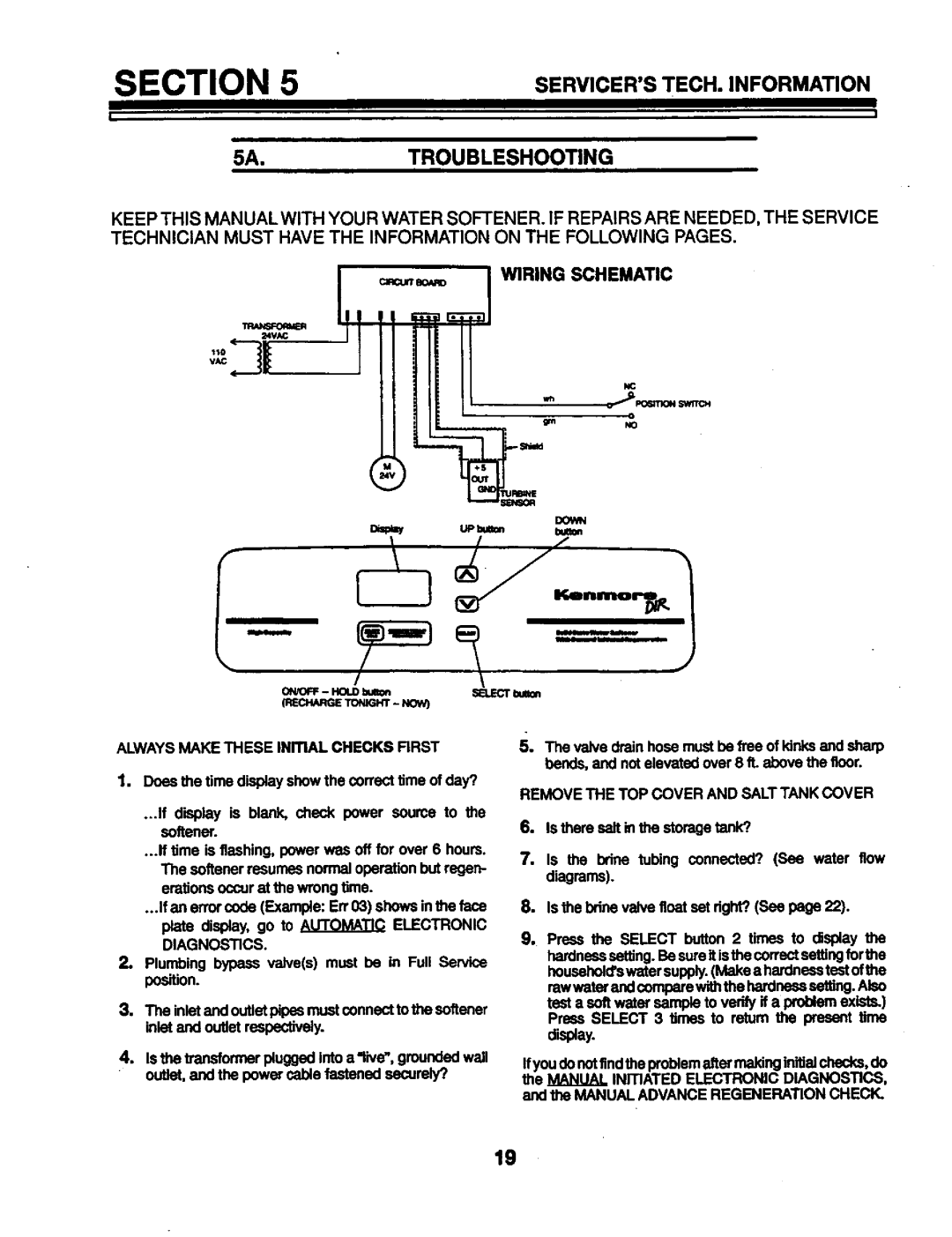 Kenmore 625.34846 warranty 5A.TROUBLESHOOTING, Servicers TECH. Information, Wiring Schematic 