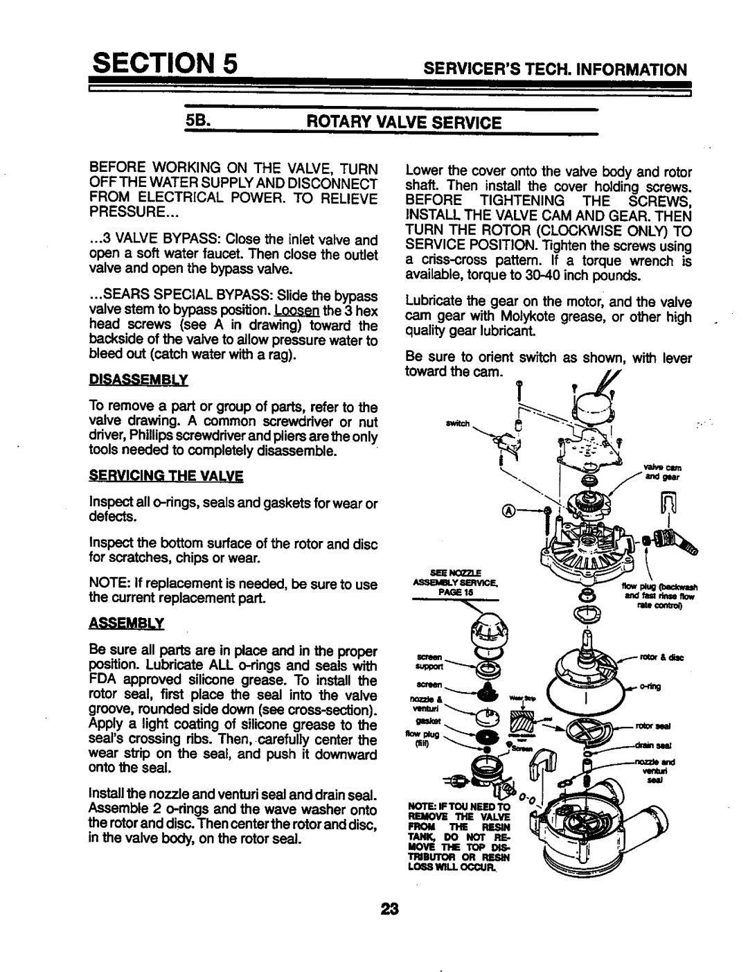 Kenmore 625.34846 warranty Rotary Valve Service, Servicing the Valve 