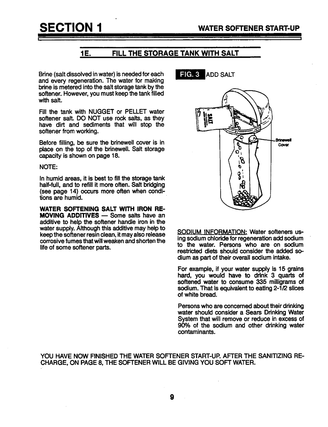 Kenmore 625.34846 warranty Waterso E.ERSTART-UP, Fill the Storage Tank with Salt 