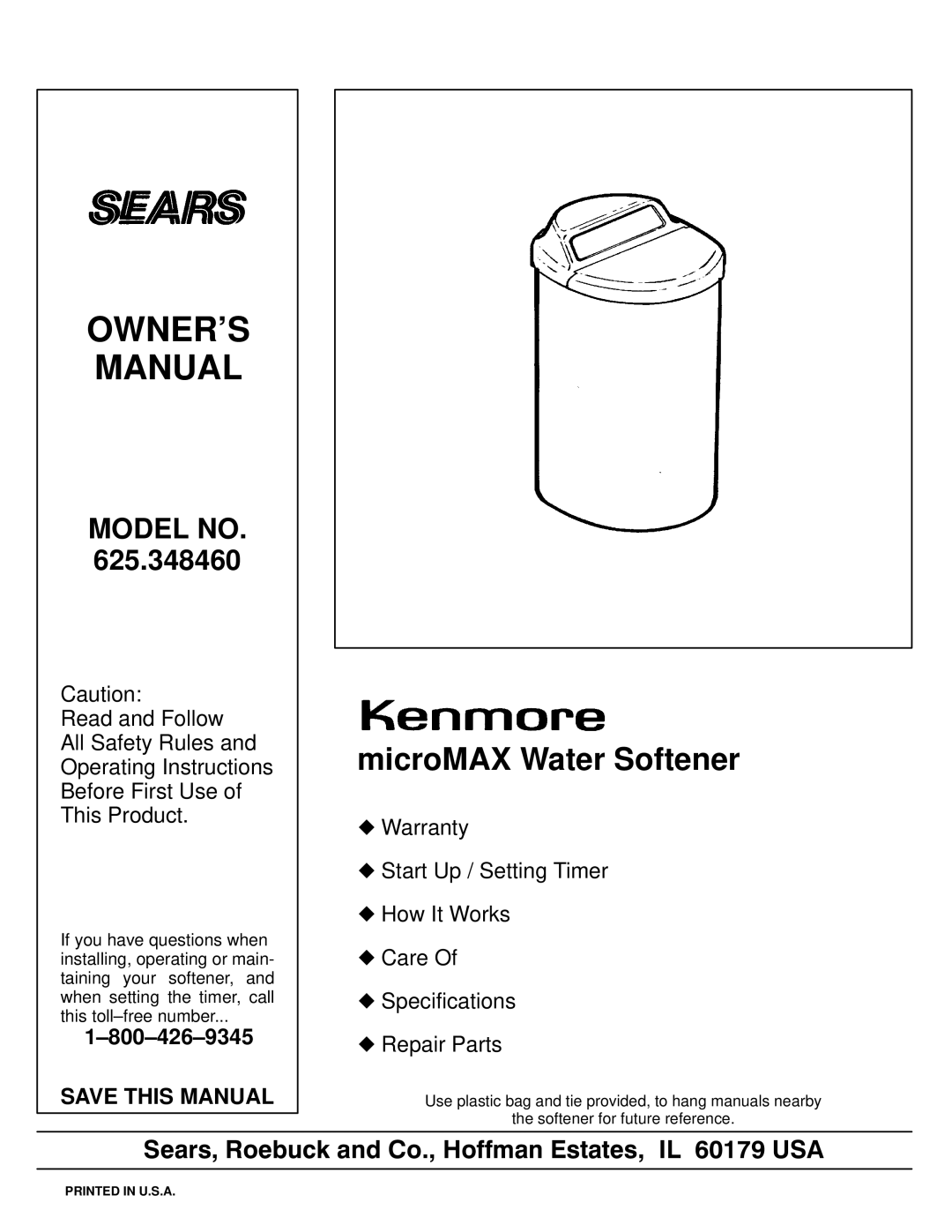 Kenmore 625.348460 owner manual Model no, Save this Manual 