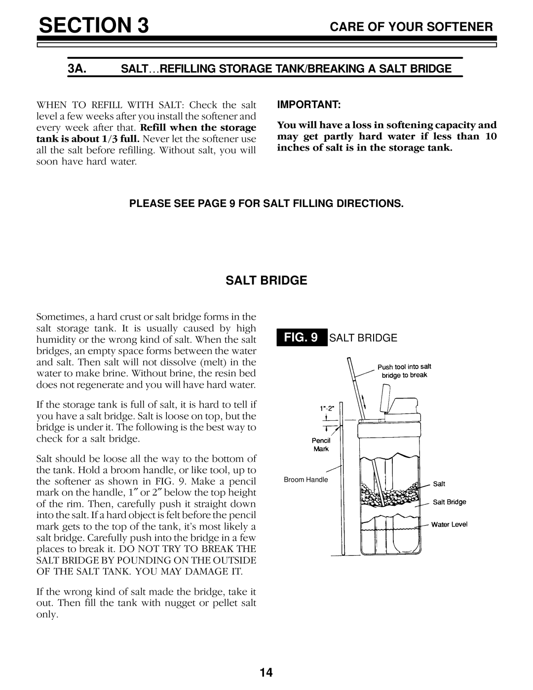 Kenmore 625.348460 owner manual Salt Bridge, Please see page 9 for Salt Filling Directions 