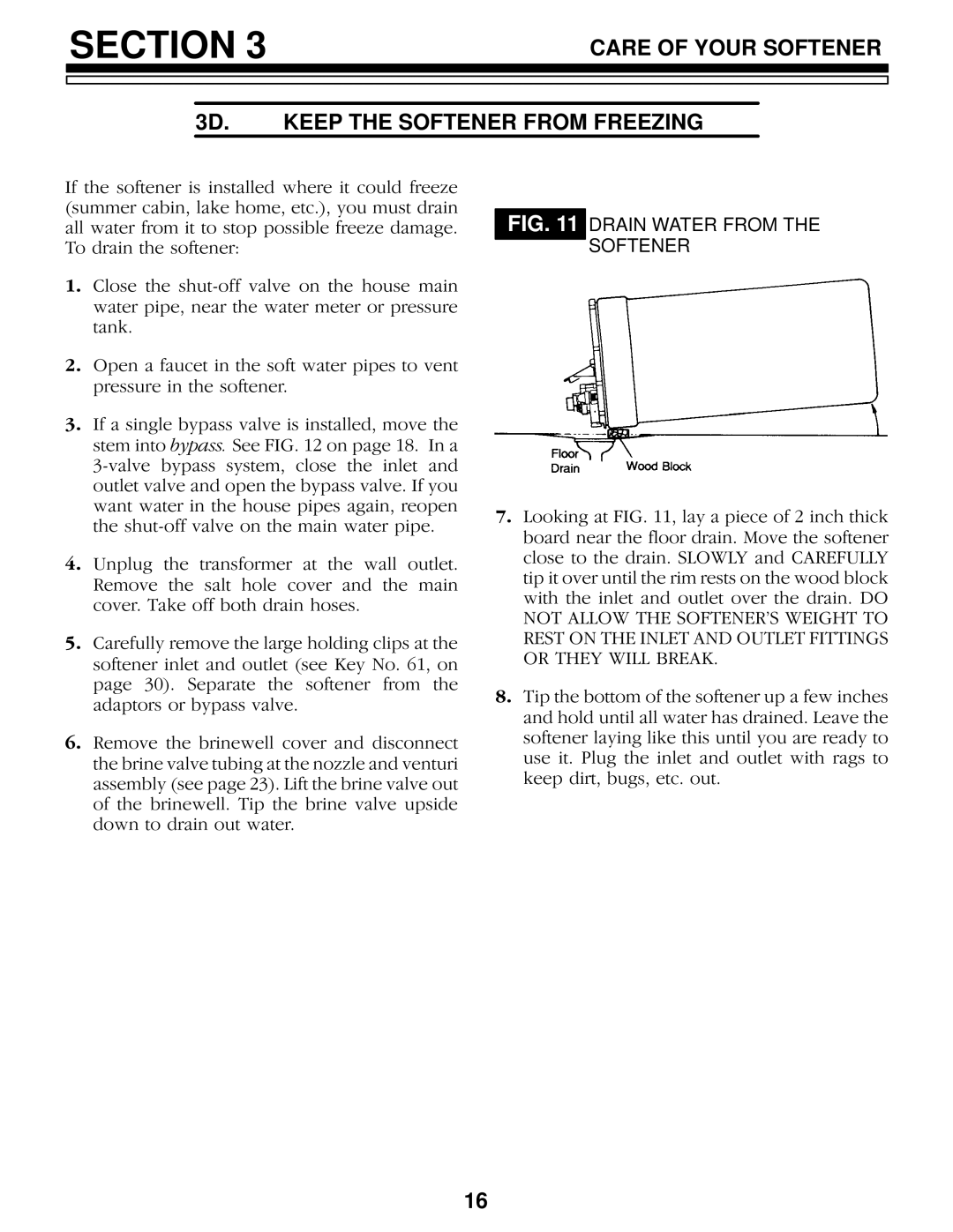 Kenmore 625.348460 owner manual Care of Your Softener 3D. Keep the Softener from Freezing, Drain Water from the Softener 