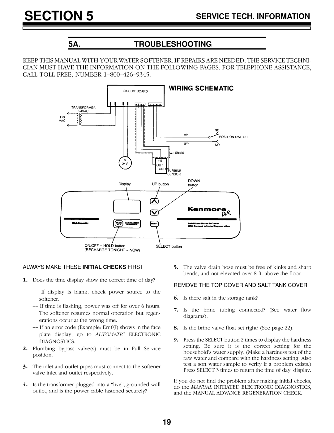 Kenmore 625.348460 owner manual Service TECH. Information 5A.TROUBLESHOOTING, Always Make These Initial Checks First 