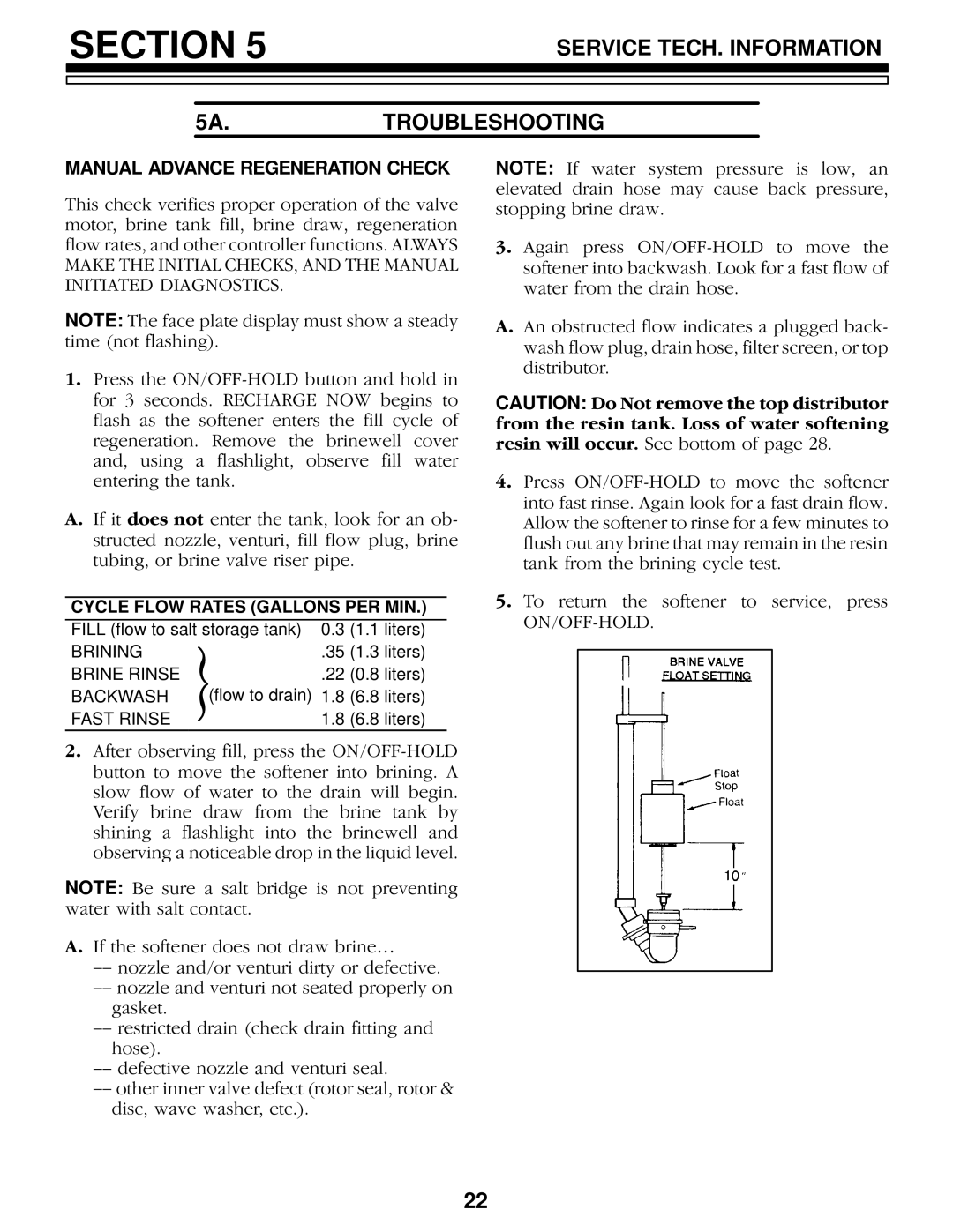 Kenmore 625.348460 owner manual Manual Advance Regeneration Check, Cycle Flow Rates Gallons PER MIN 