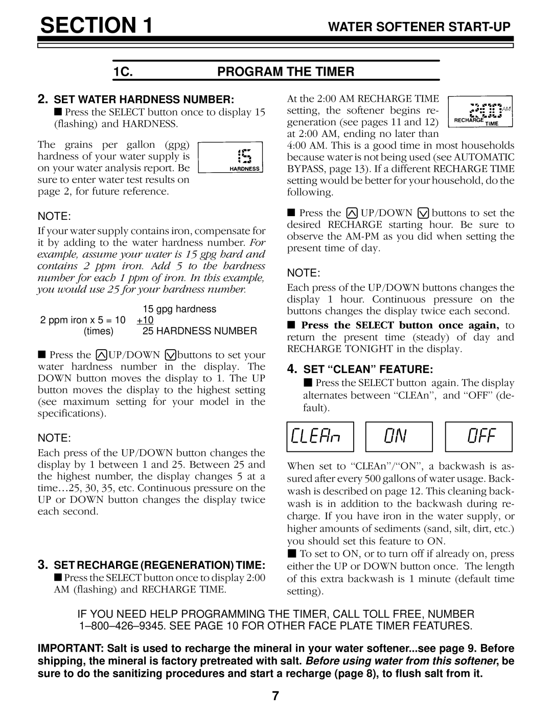 Kenmore 625.348460 owner manual SET Water Hardness Number, SET Recharge Regeneration Time, SET ``CLEAN Feature 