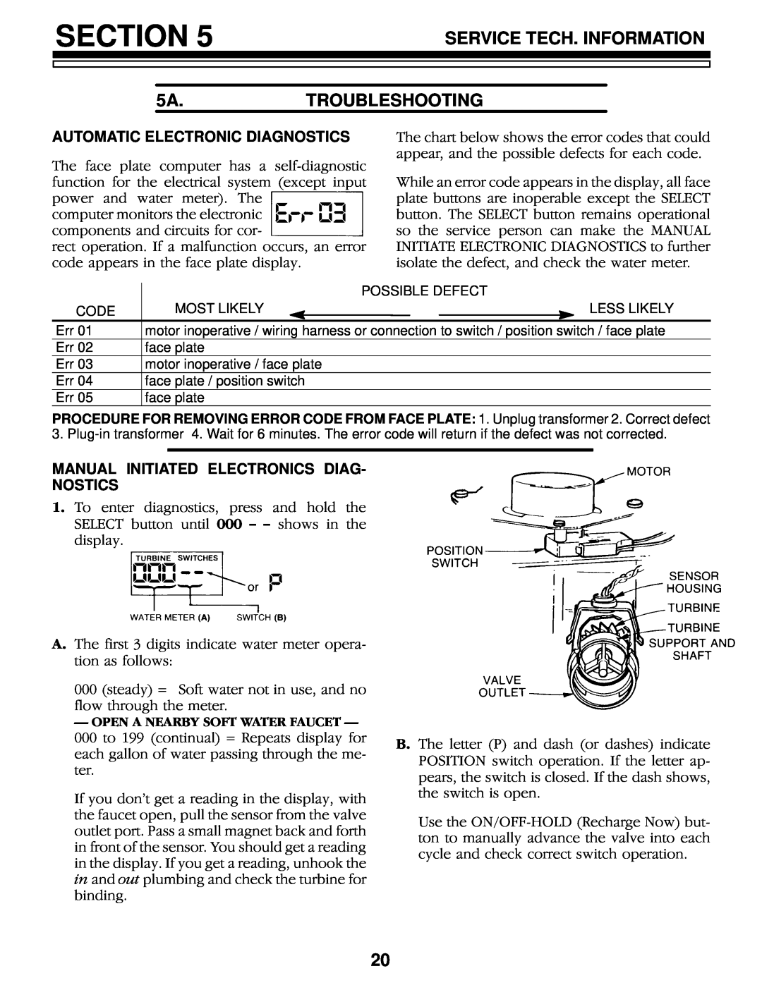 Kenmore 625.348460 owner manual Section, Service Tech. Information, 5A.TROUBLESHOOTING, Automatic Electronic Diagnostics 