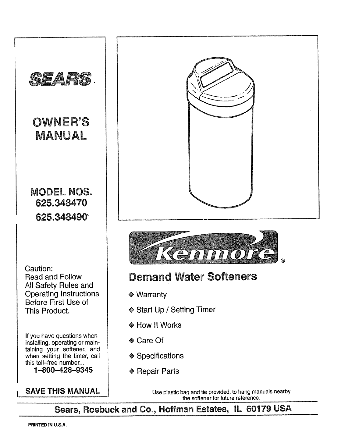 Kenmore 625.34847 warranty Demand Water Softeners 