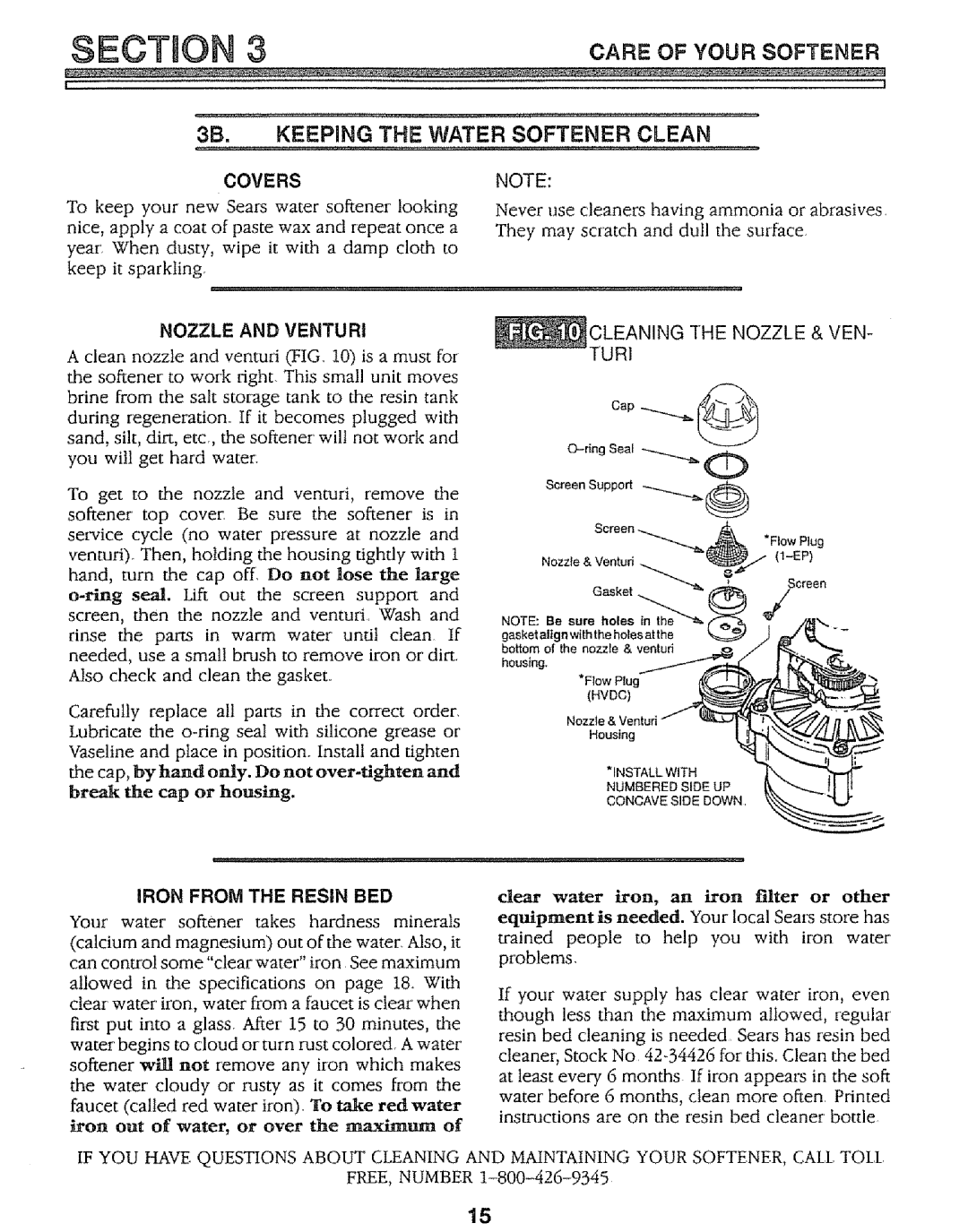 Kenmore 625.34847 warranty Keeping the Water Softener Clean, Coversnote 