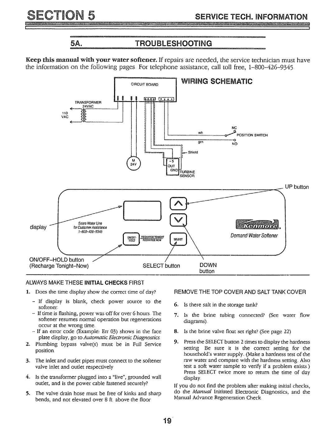 Kenmore 625.34847 warranty 5A.TROUBLESHOOTING, WIRtNG Schematic 