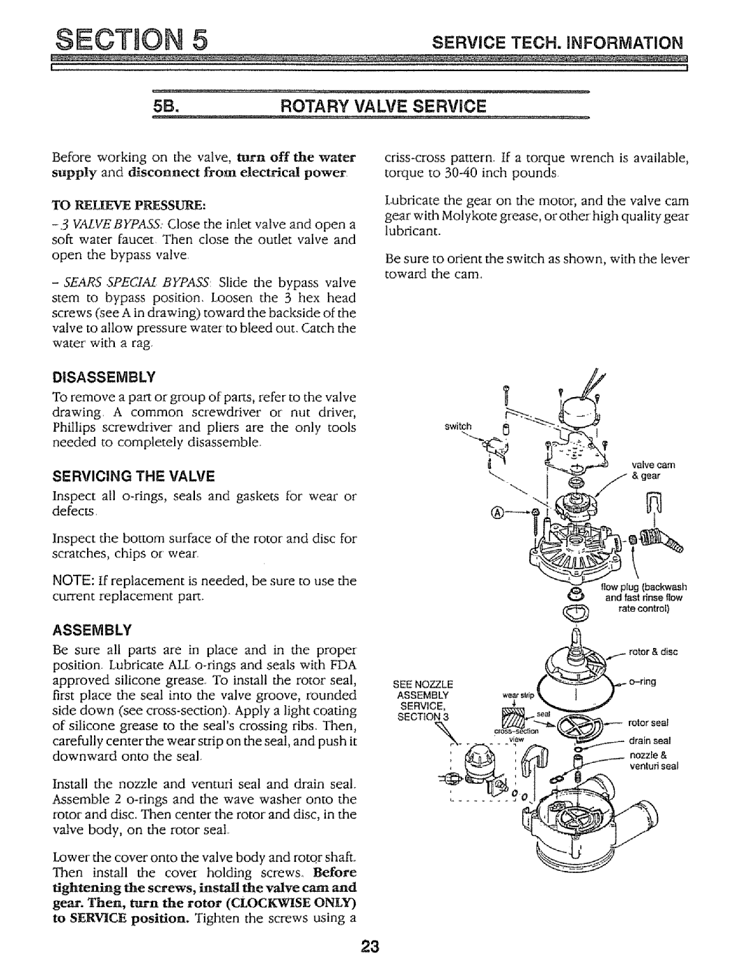 Kenmore 625.34847 warranty Rotary Valve Service, Servicing the Valve 