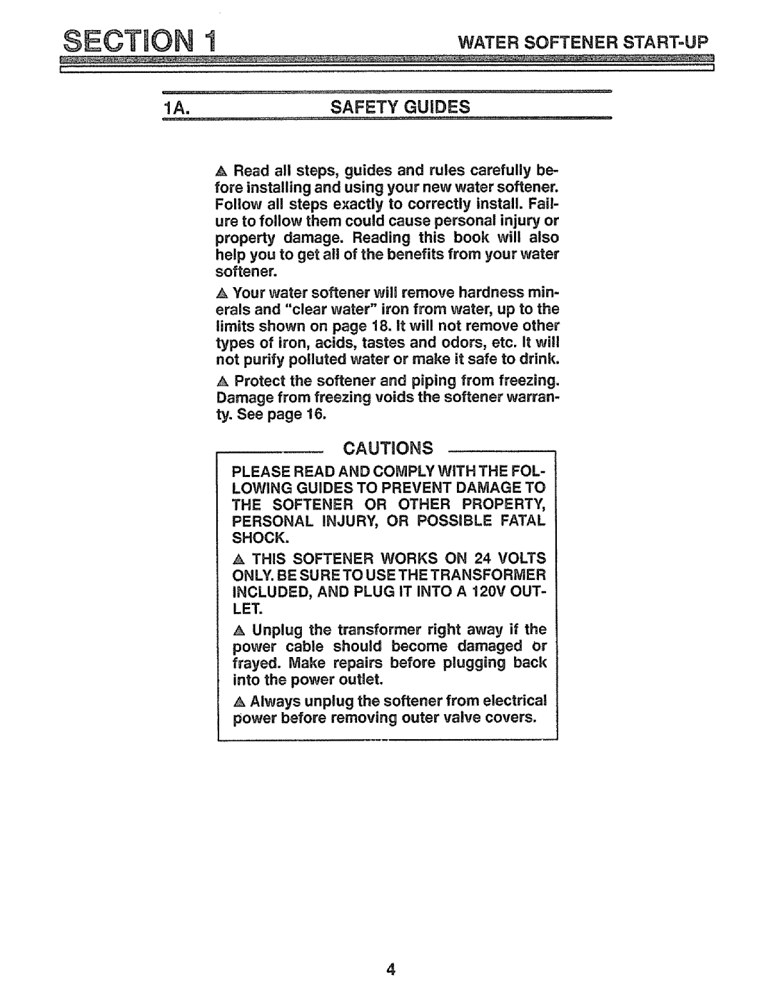 Kenmore 625.34847 warranty Section, Water Softener START=UP Safety Guides 